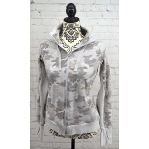 ATHLETA‎ Women's Full Zip Triumph Camo Printed Hoodie SIZE SMALL Gray Camo